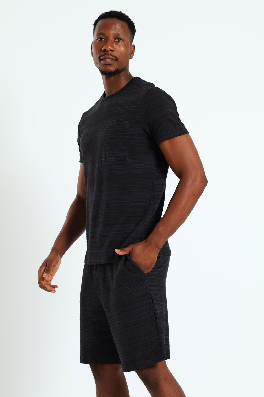 Surface Interest Tee & Shorts PJ Set - Dark Grey