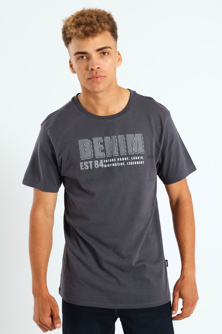 Basic Print T-Shirt - Charcoal