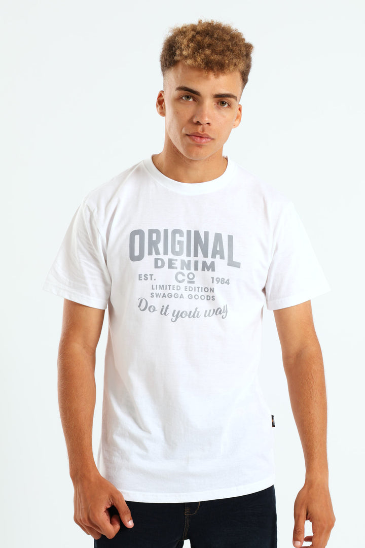 Short Sleeve Basic Print Tee - White