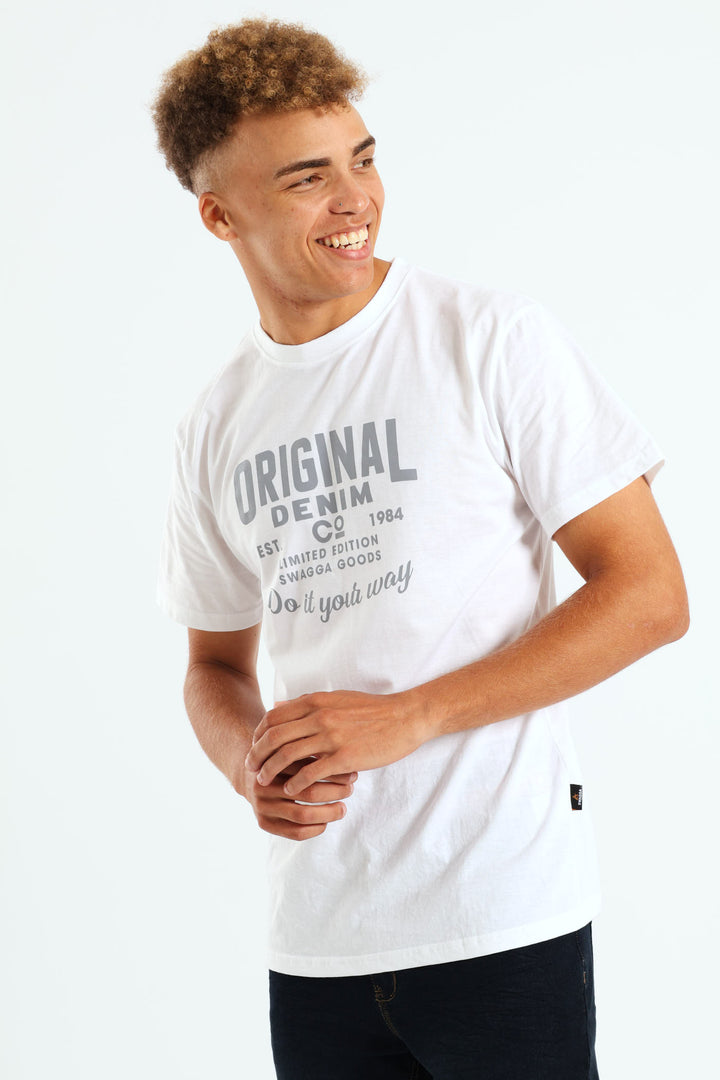 Short Sleeve Basic Print Tee - White