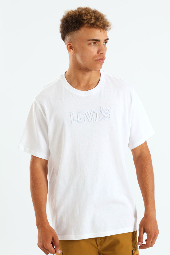 Corded Headline Relaxed Fit Tee - White