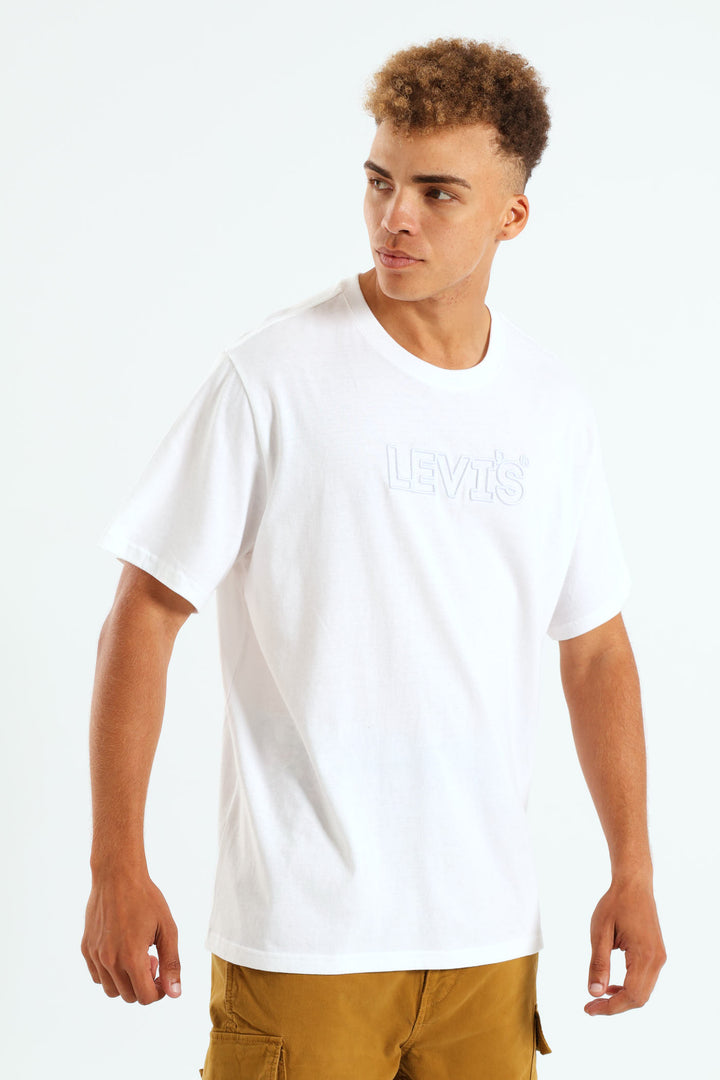 Corded Headline Relaxed Fit Tee - White