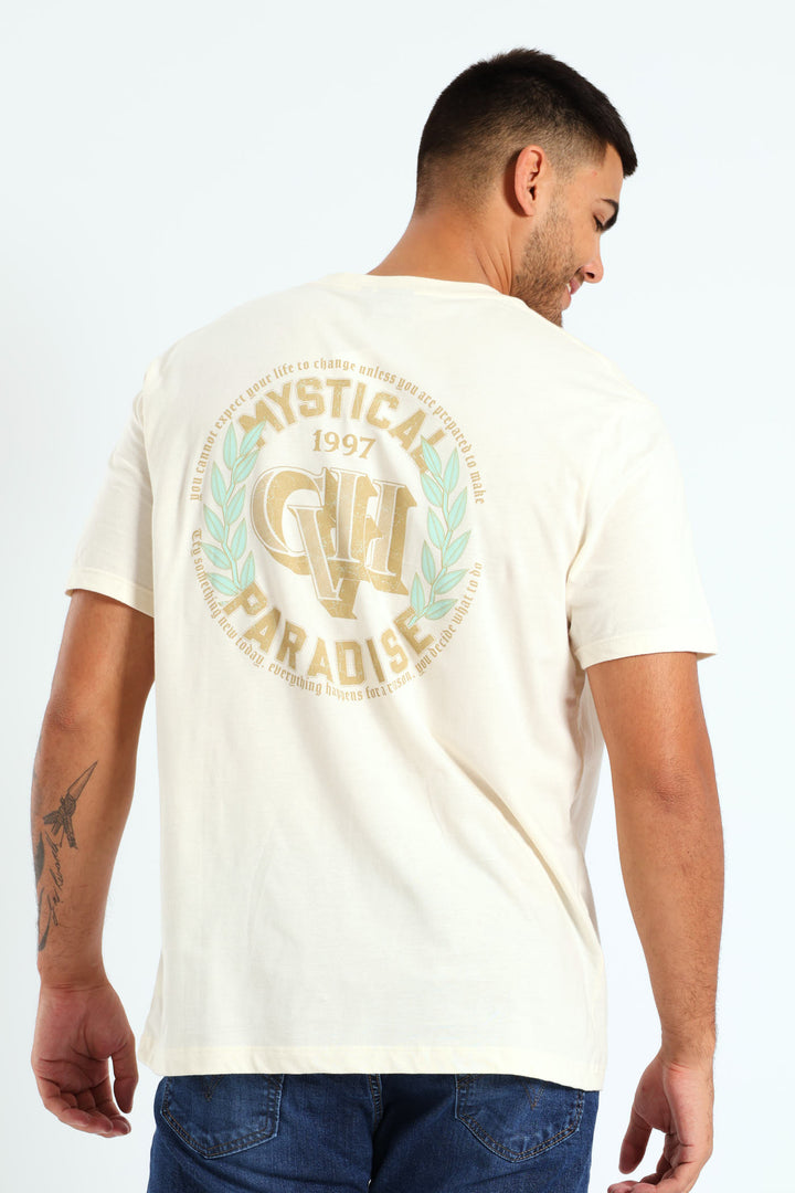 Mystic Paradise Front & Back Print Tee - Off White