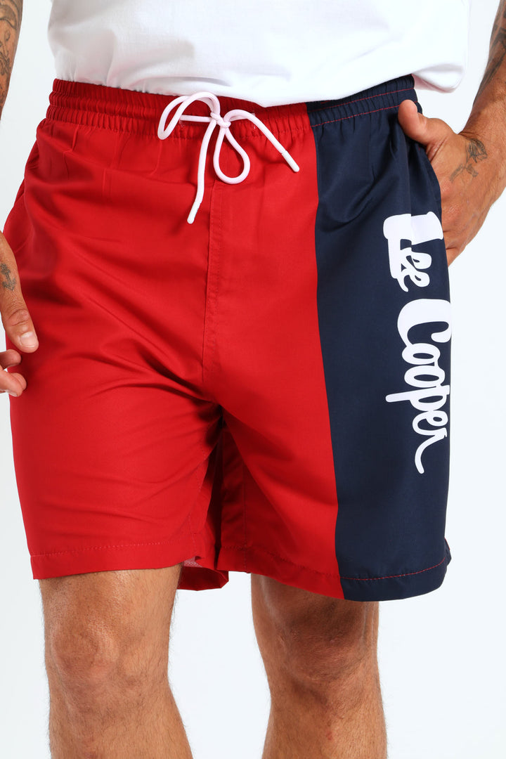 Two Tone Script Swim Short - Navy/Red