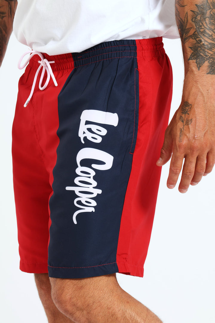 Two Tone Script Swim Short - Navy/Red