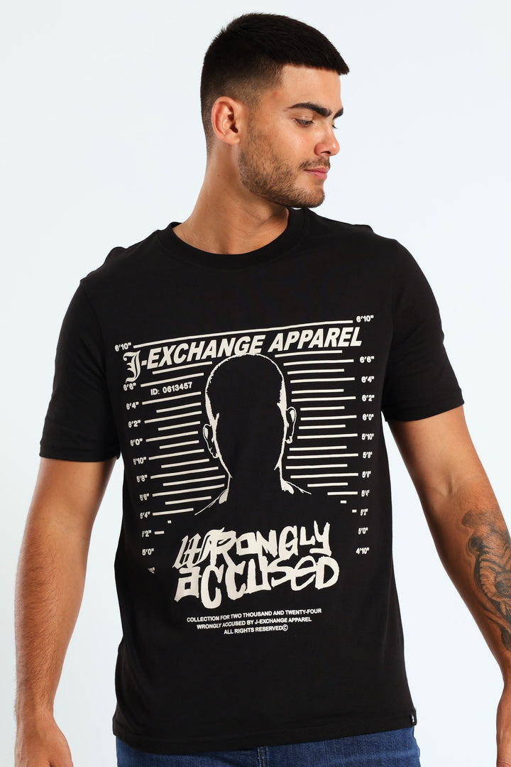 Wrongly Accused Print Tee - Black