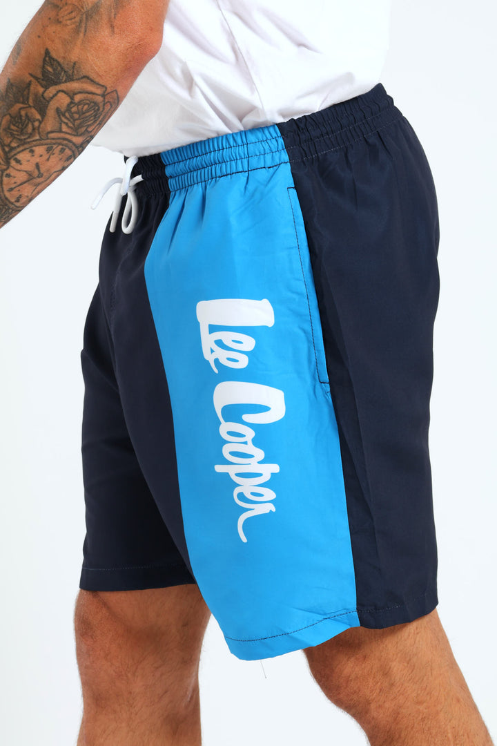 Two Tone Script Swim Short - Light Blue/Navy