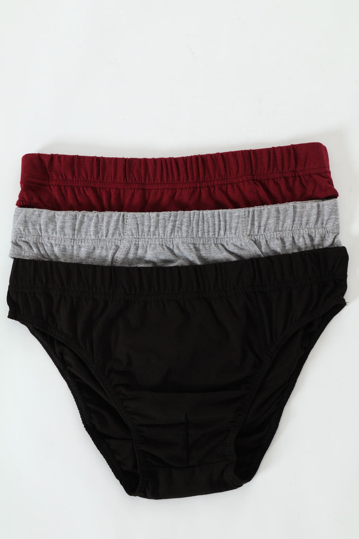 3 Pack Mini Briefs - Black/Red/Grey