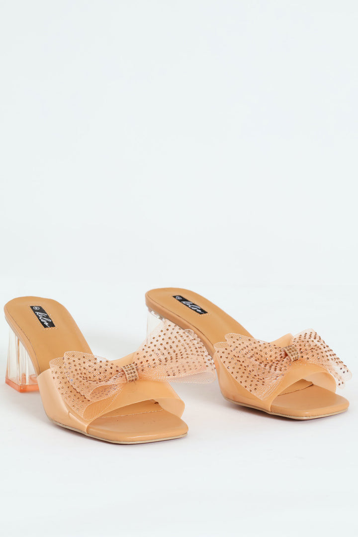 Self Colour Vinyl Sandal On Low Block Heel - Nude