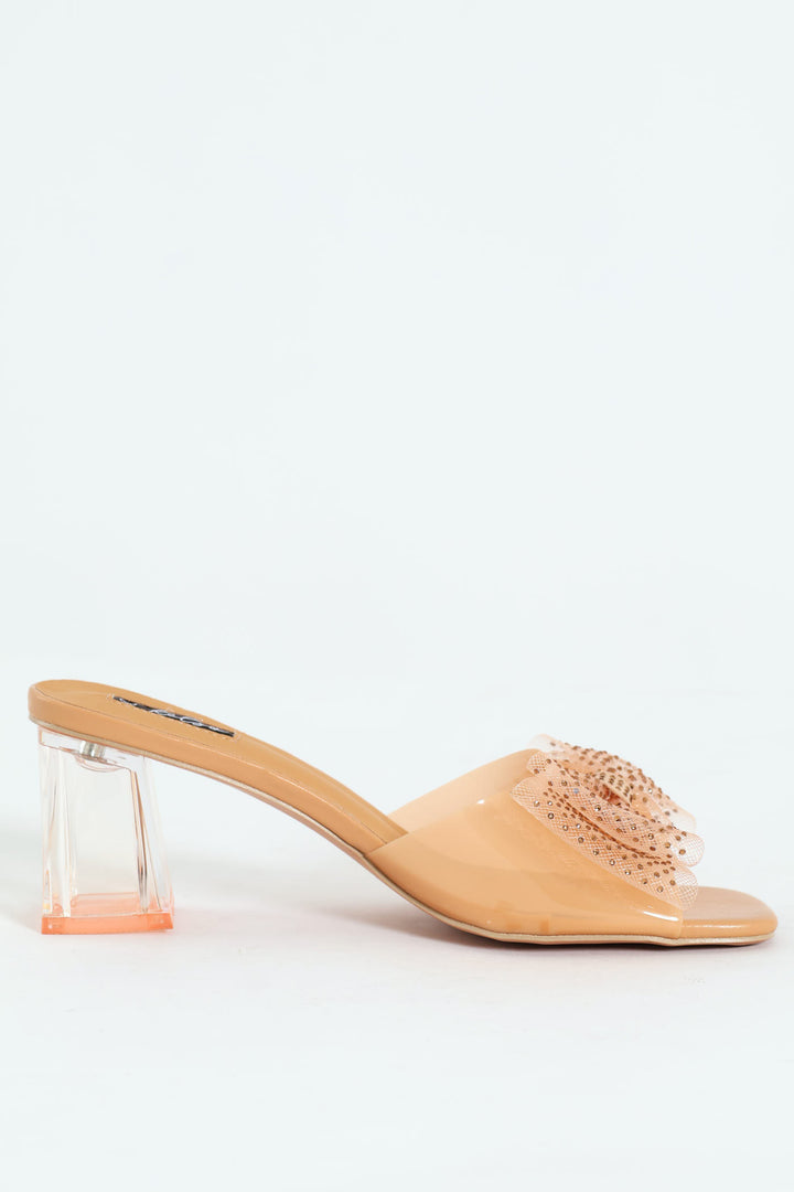 Self Colour Vinyl Sandal On Low Block Heel - Nude