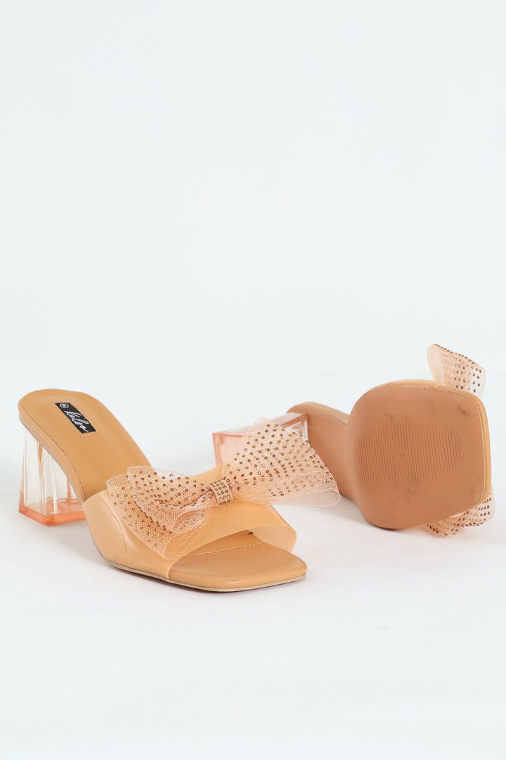 Self Colour Vinyl Sandal On Low Block Heel - Nude