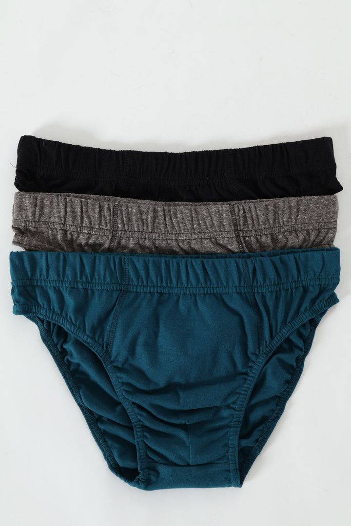 3 Pack Fashion Mini Briefs - Black/Teal/Grey