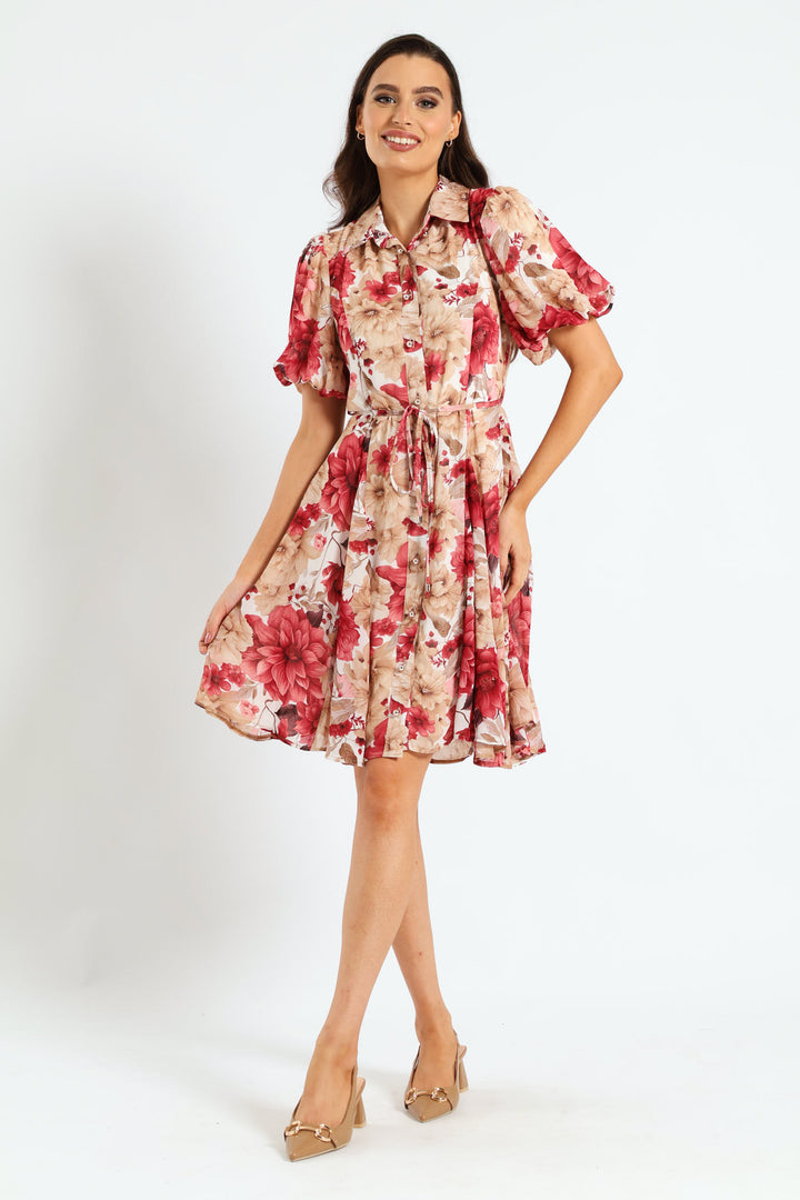 Button Through Godet Tea Dress