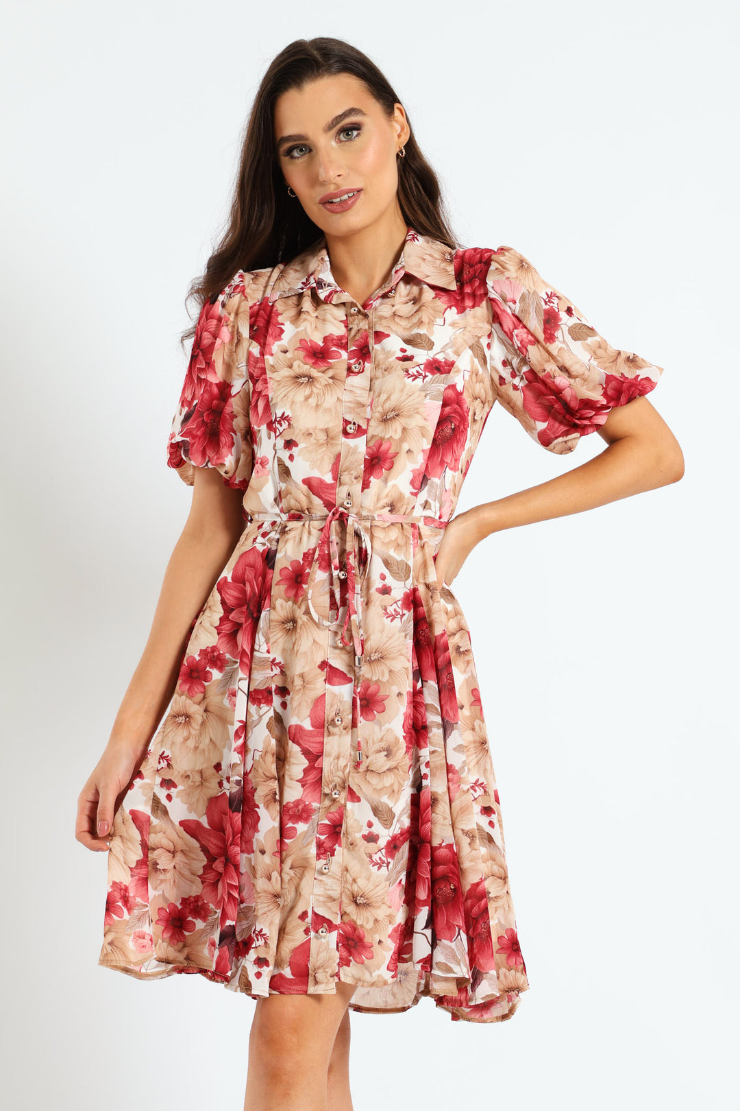 Button Through Godet Tea Dress