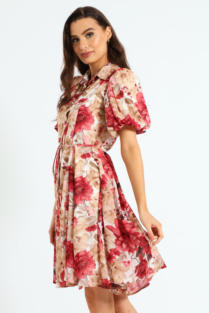 Button Through Godet Tea Dress