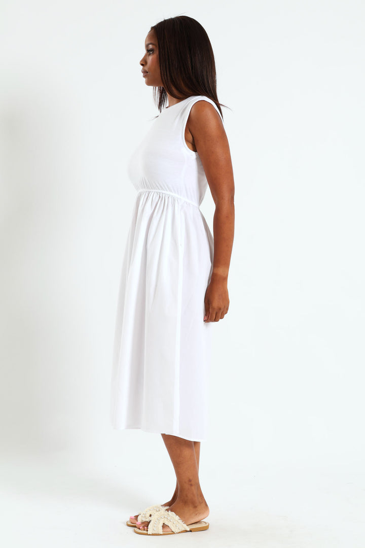 Hineck Fit & Flare Combo Midi Dress - White