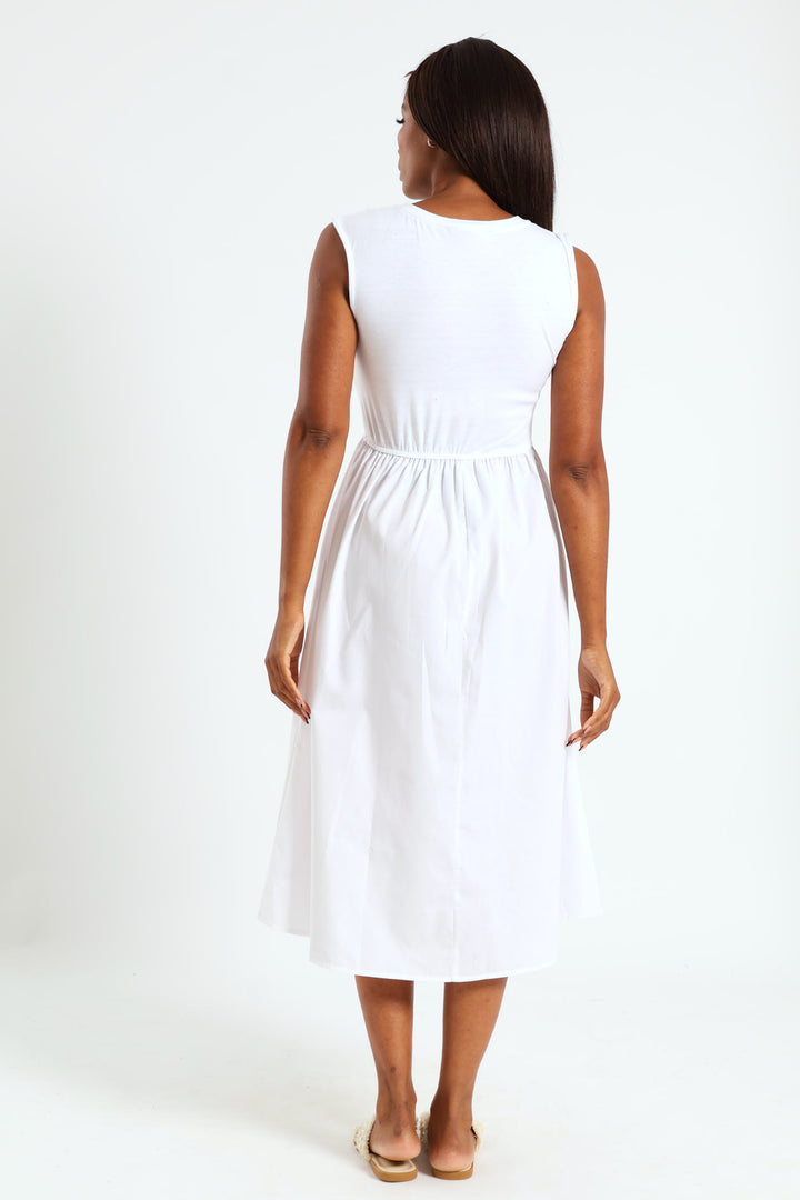 Hineck Fit & Flare Combo Midi Dress - White