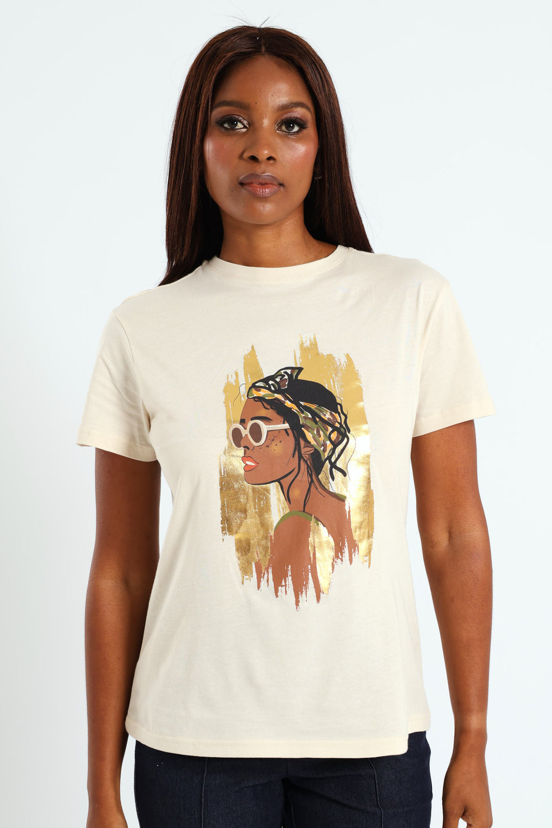 Foil Bandana & Shades Lady Tee - Fawn