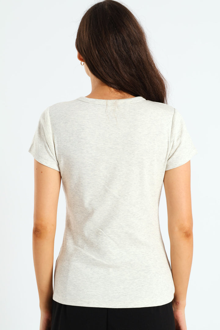 Rib Crew Fitted Tee - Oatmeal Melange