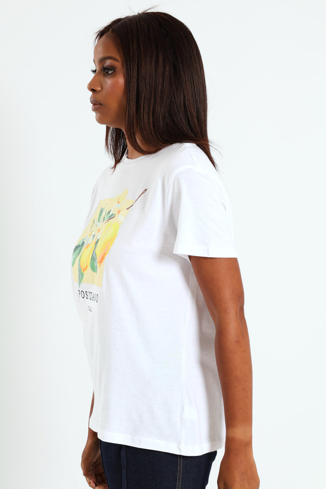 Embroidered Positano Lemon Tee - White