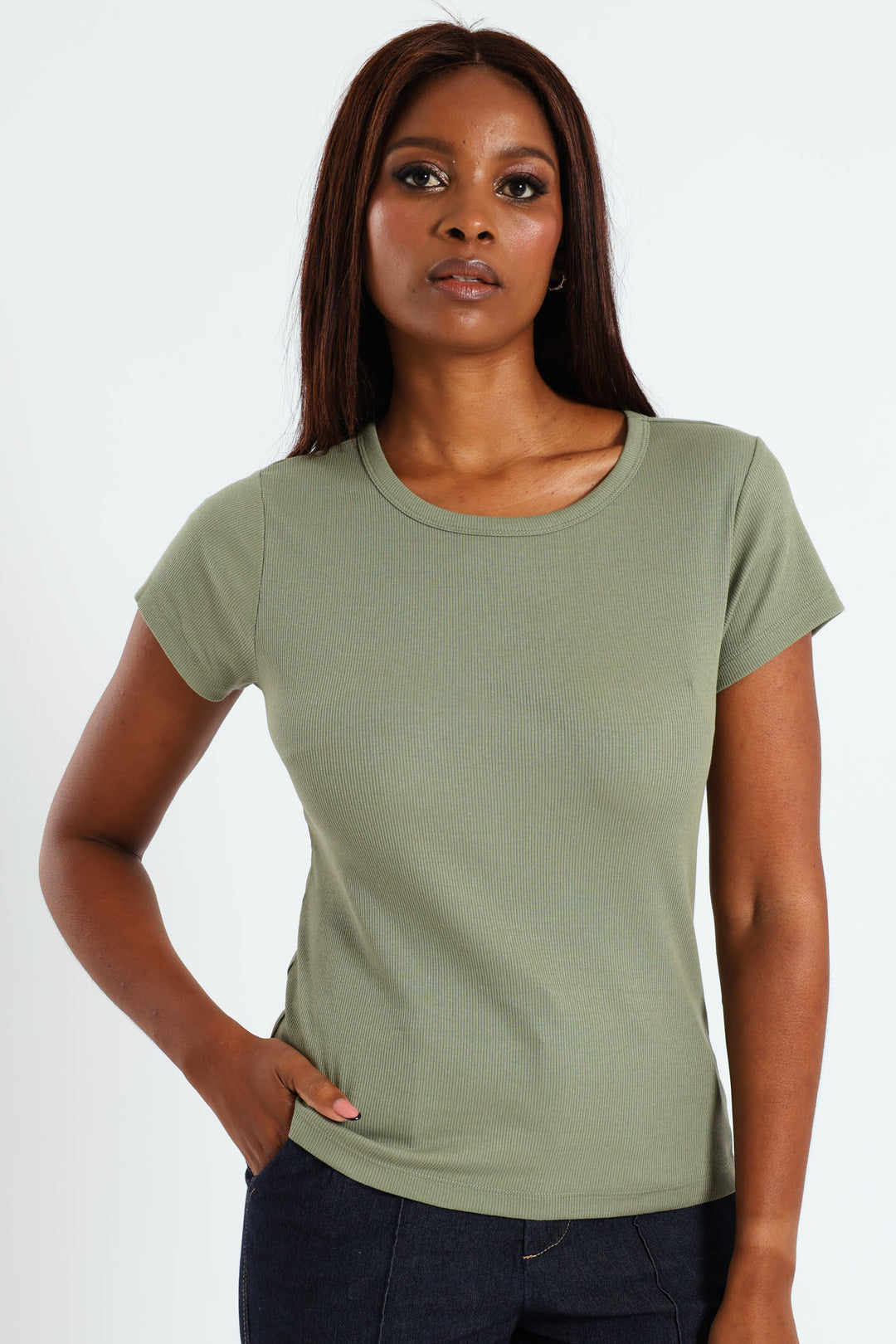 Rib Crew Fitted Tee - Eucalyptus Green