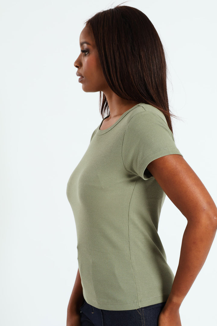 Rib Crew Fitted Tee - Eucalyptus Green