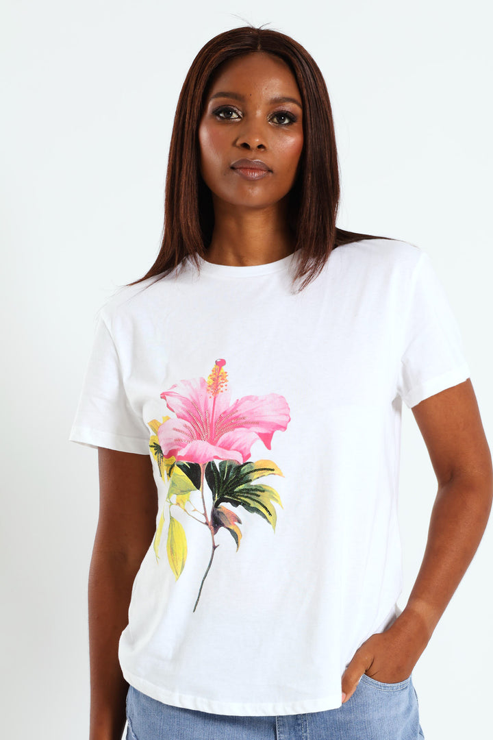 Hibiscus Sequin Tee - White