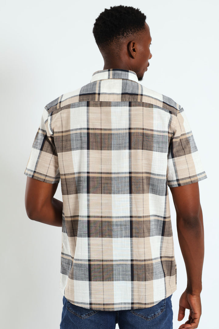 Button Down Slub Check Shirt - White