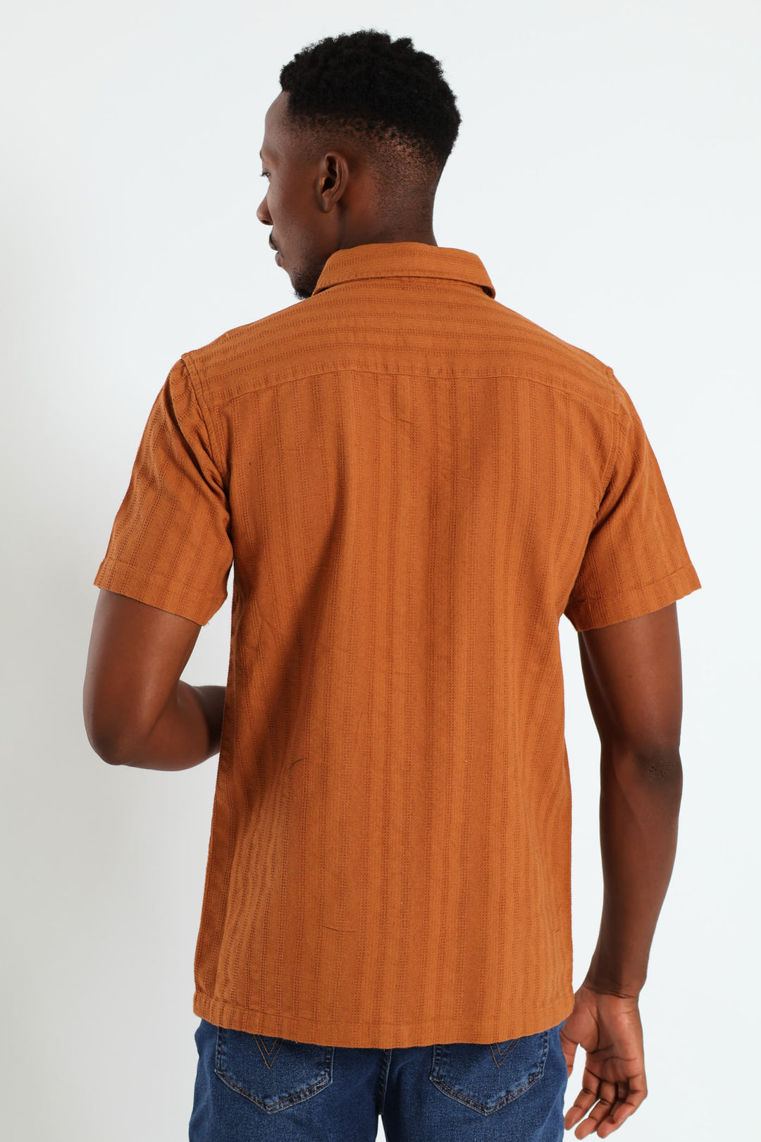 Reverend Collar Plain Stripe Shirt - Rust