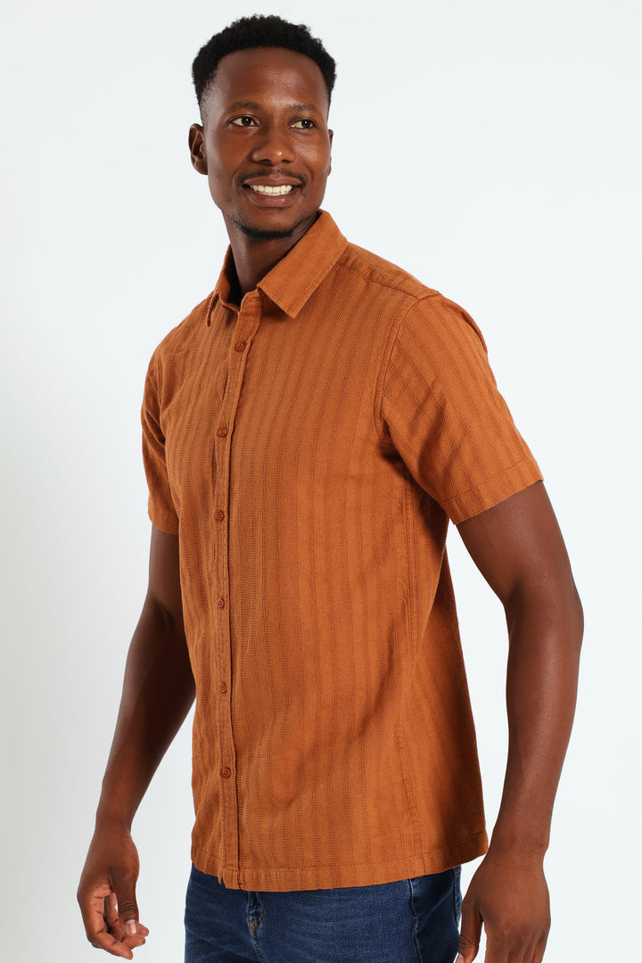 Reverend Collar Plain Stripe Shirt - Rust