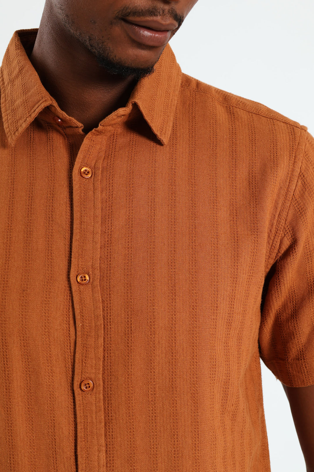 Reverend Collar Plain Stripe Shirt - Rust