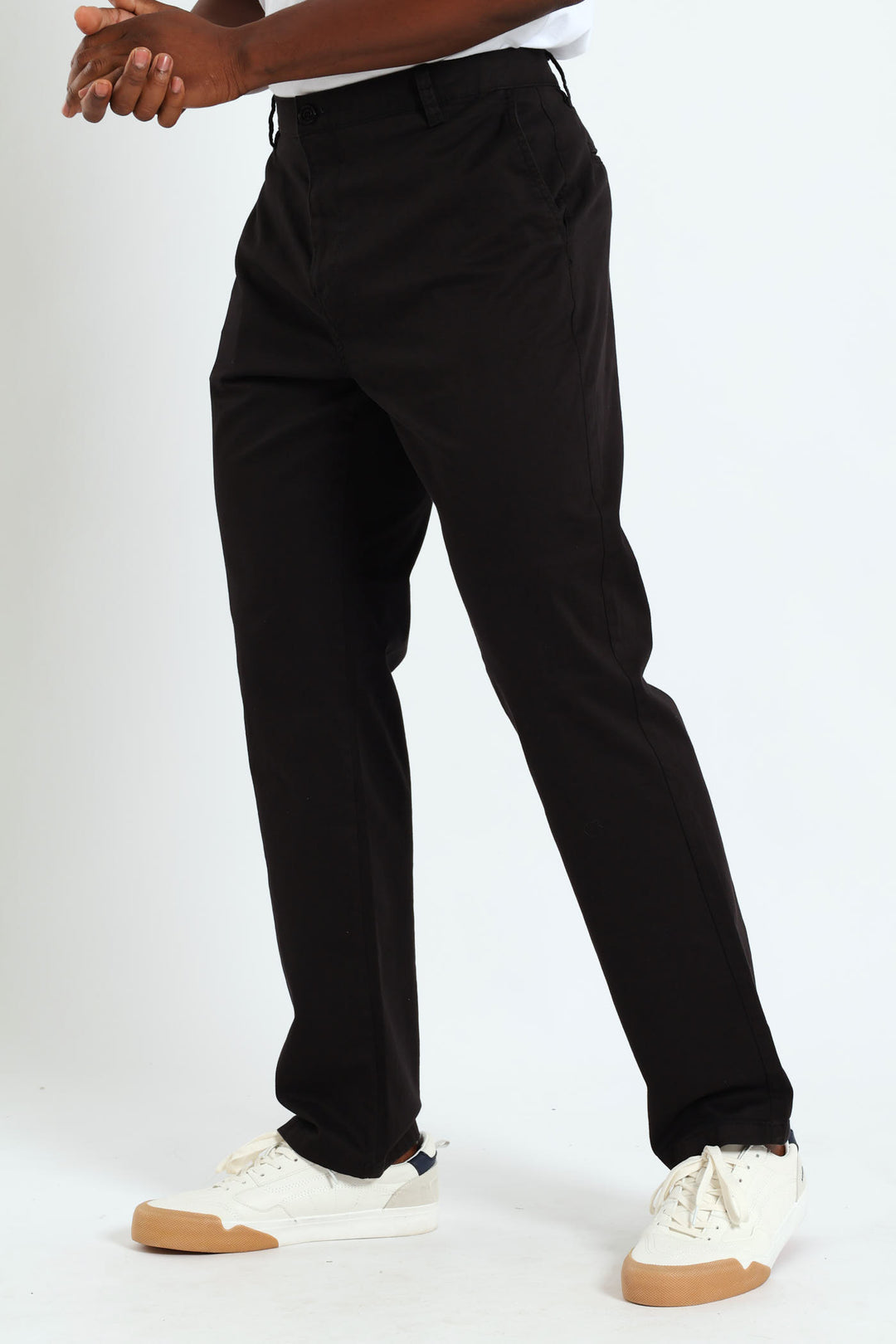 Basic Straight Stretch Chino Trousers - Black