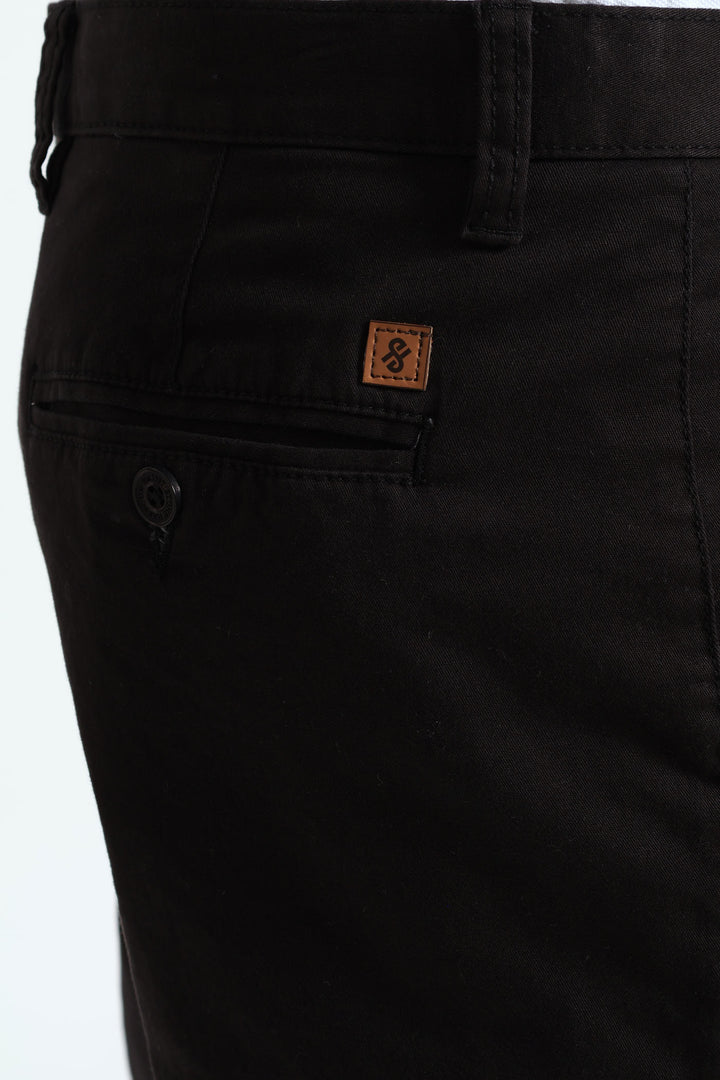 Basic Straight Stretch Chino Trousers - Black