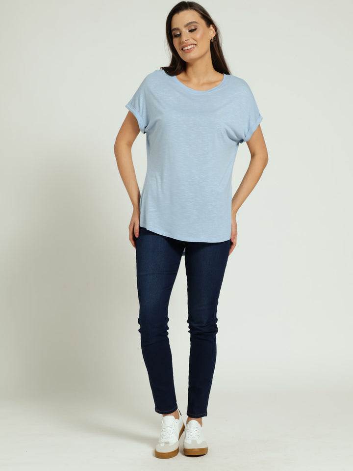 Turnup Sleeve Slouchy Tee - Sky Blue