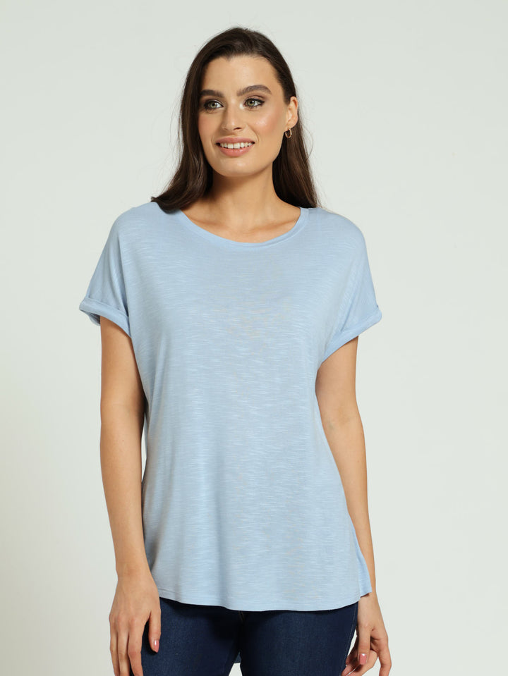 Turnup Sleeve Slouchy Tee - Sky Blue