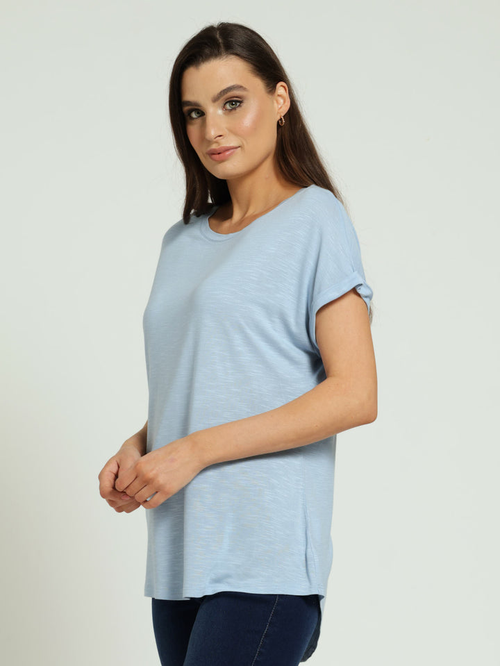 Turnup Sleeve Slouchy Tee - Sky Blue