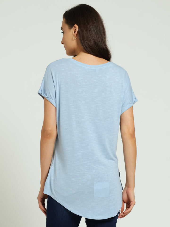 Turnup Sleeve Slouchy Tee - Sky Blue