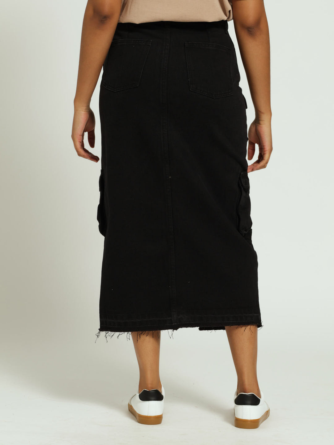 Denim Utility Midi Skirt - Black