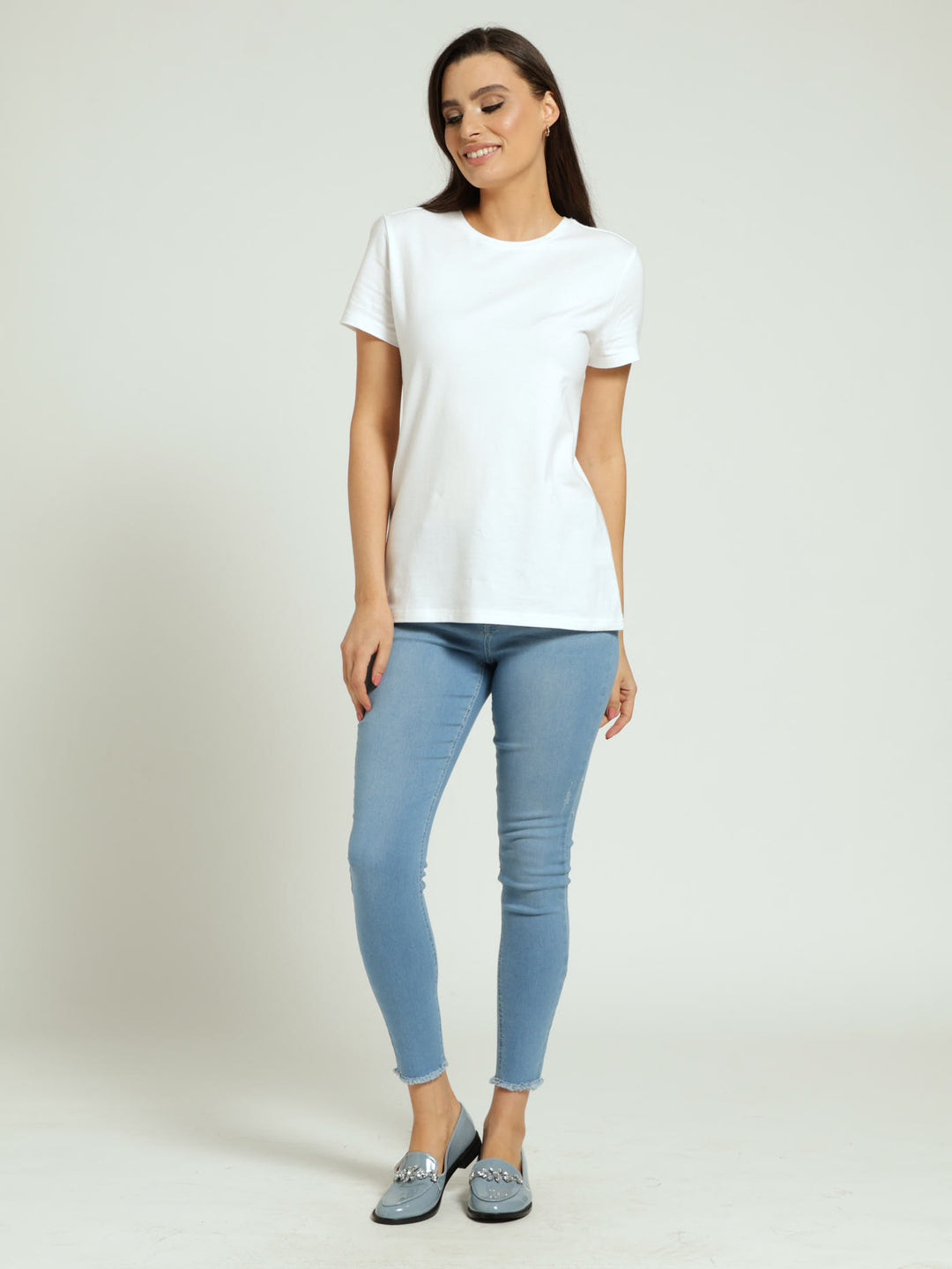 Cotton Lycra Crew Tee - White