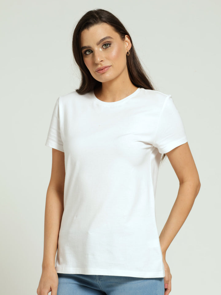 Cotton Lycra Crew Tee - White