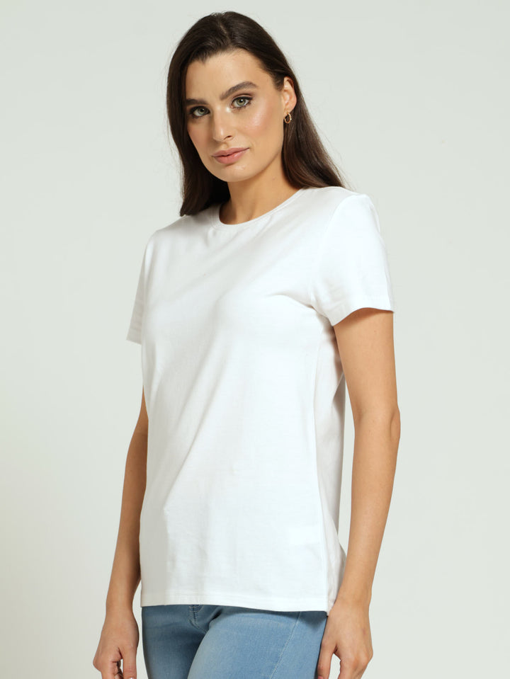 Cotton Lycra Crew Tee - White