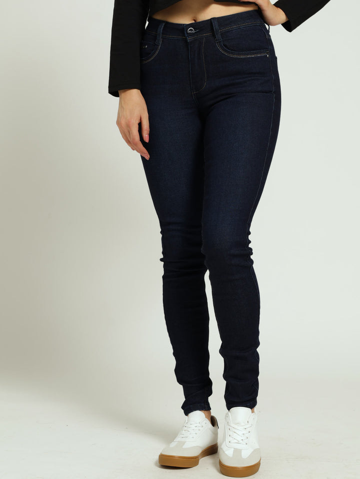 Axel Skinny Denim Jean With Back Pocket Embroidery - Dark Blue