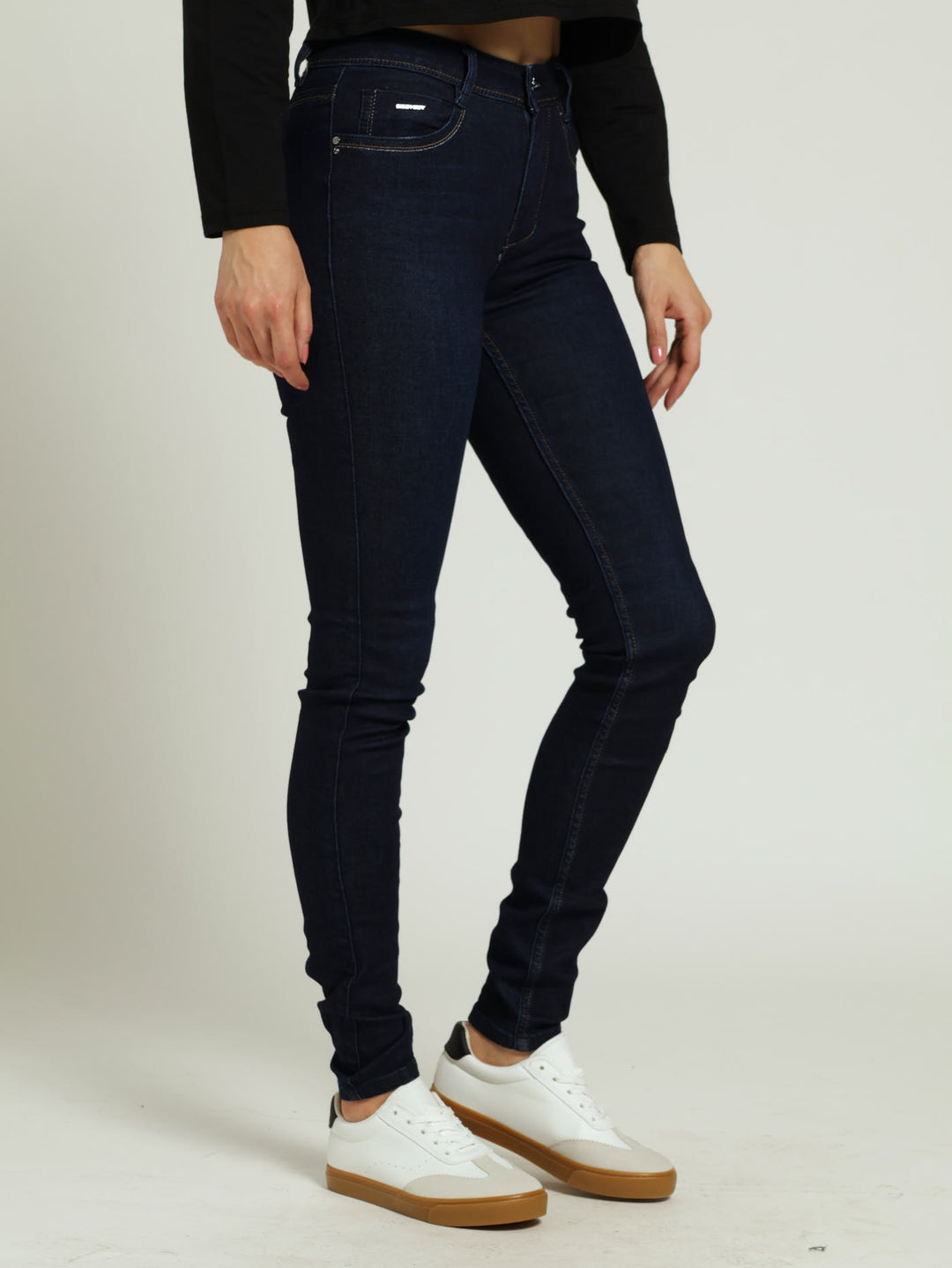 Axel Skinny Denim Jean With Back Pocket Embroidery - Dark Blue