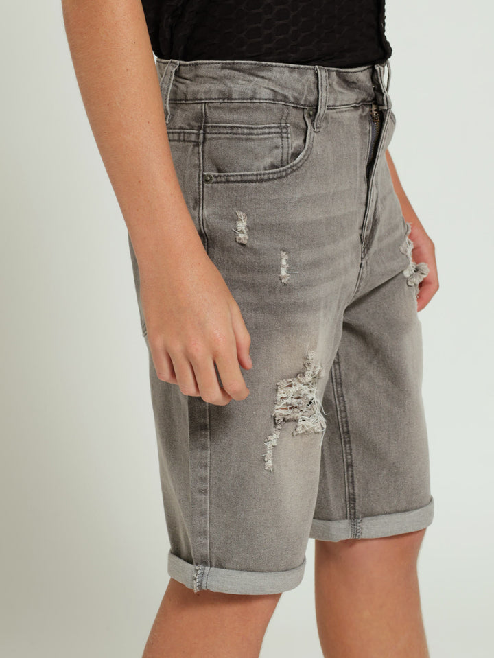 Boys Rip & Repair Shorts - Grey