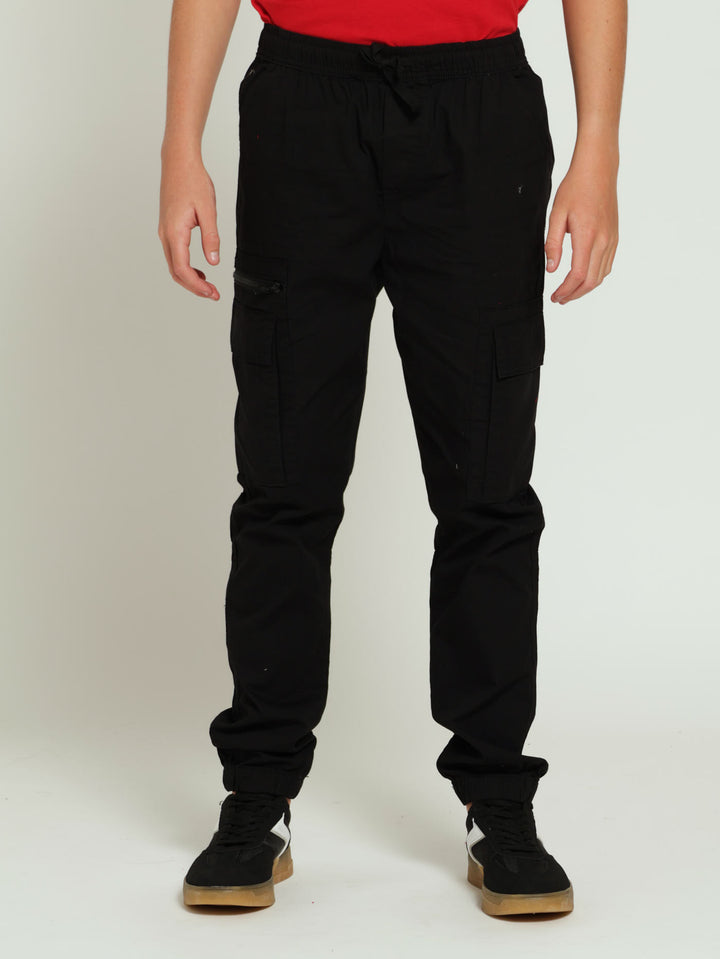 Boys Parachute Zip Pants - Black