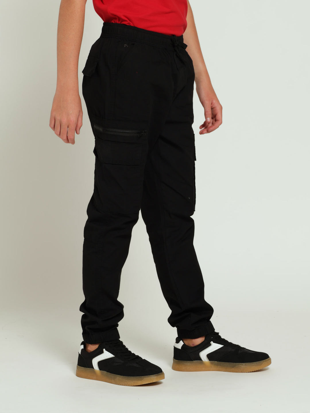 Boys Parachute Zip Pants - Black