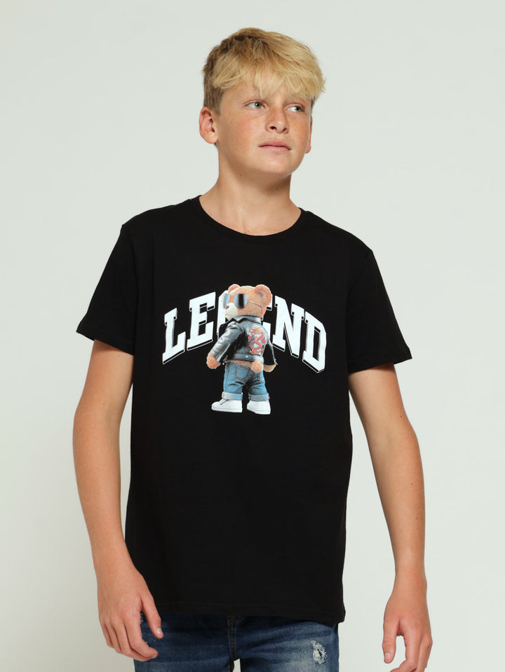 Boys Teddy Print Tee - Black