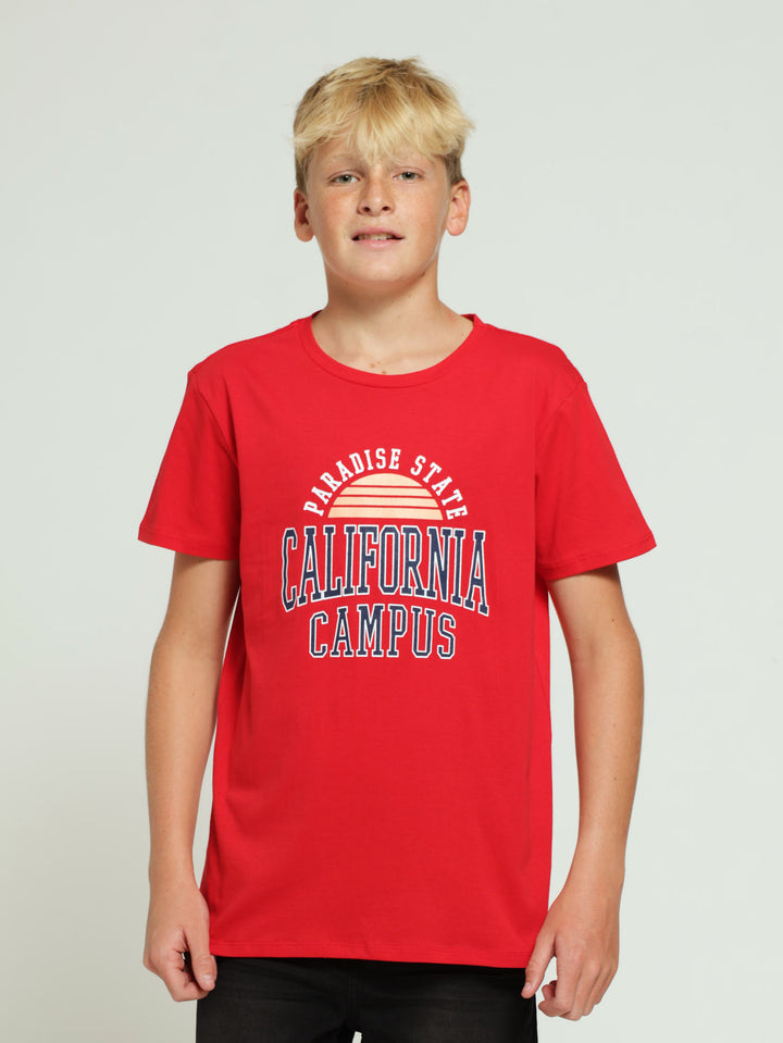 Boys California Print Tee - Red