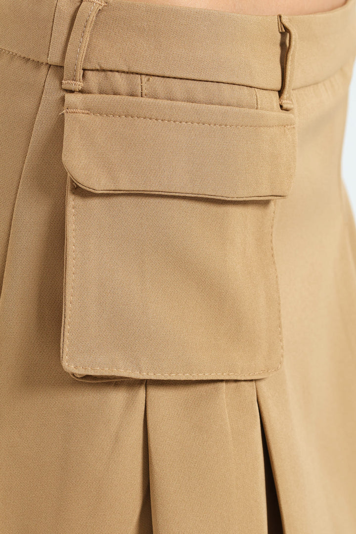 Pocket Pleat Mini Skirt - Khaki