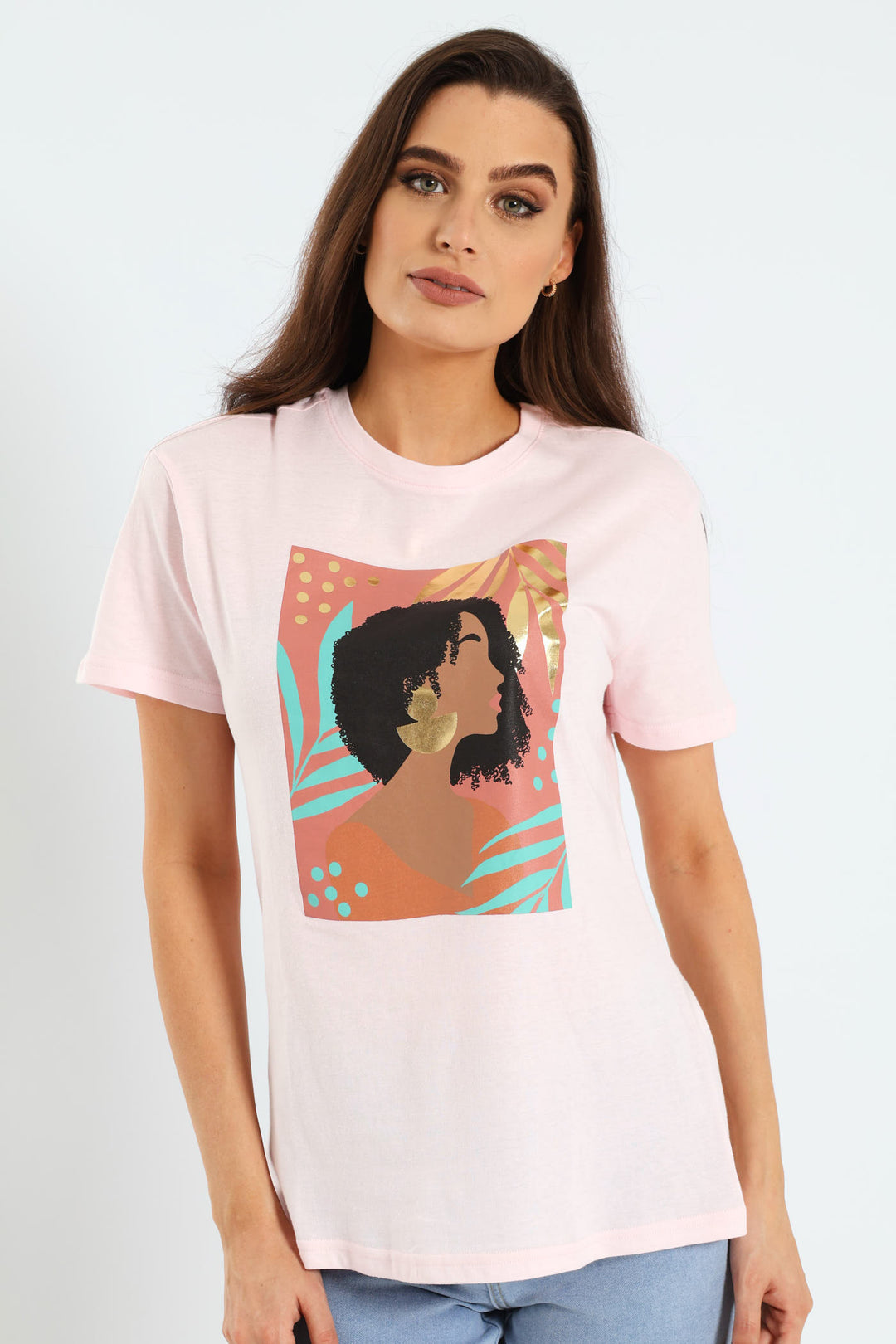 Elegant Profile Frame Tee - Light Pink